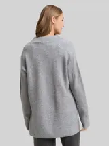 TOM TAILOR DENIM Damen Longstyle Strickpullover mit V-Ausschnitt, grau, Meliert – Bild 5