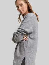 TOM TAILOR DENIM Damen Longstyle Strickpullover mit V-Ausschnitt, grau, Meliert – Bild 6