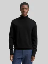 TOM TAILOR DENIM Herren Rollkragenpullover aus Baumwolle, schwarz, Uni – Bild 4