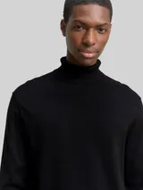 TOM TAILOR DENIM Herren Rollkragenpullover aus Baumwolle, schwarz, Uni – Bild 6