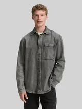 TOM TAILOR DENIM Herren Overshirt Jeanshemd mit Brusttasche, grau, Uni – Bild 4