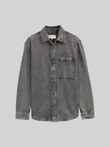 TOM TAILOR DENIM Herren Overshirt Jeanshemd mit Brusttasche, grau, Uni – Bild 3