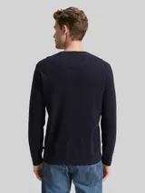 TOM TAILOR Herren Strickpullover mit V-Ausschnitt aus Bio-Baumwolle, blau, Meliert – Bild 5