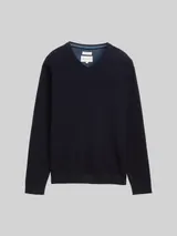 TOM TAILOR Herren Strickpullover mit V-Ausschnitt aus Bio-Baumwolle, blau, Meliert – Bild 3