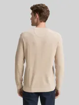 TOM TAILOR Herren Strickpullover mit V-Ausschnitt aus Bio-Baumwolle, beige, Meliert – Bild 5
