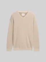 TOM TAILOR Herren Strickpullover mit V-Ausschnitt aus Bio-Baumwolle, beige, Meliert – Bild 3