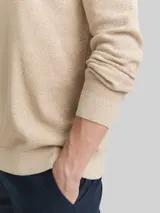 TOM TAILOR Herren Strickpullover mit V-Ausschnitt aus Bio-Baumwolle, beige, Meliert – Bild 6