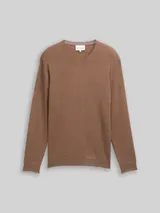 TOM TAILOR Herren Strickpullover mit Kaschmir-Anteil, braun, Meliert – Bild 3