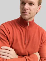 TOM TAILOR Herren Troyer Strickpullover mit Kaschmir-Anteil, orange, Meliert – Bild 6
