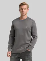 TOM TAILOR Herren Strickpullover im Washed-Look aus Baumwolle, grau, Uni – Bild 4
