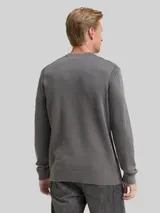 TOM TAILOR Herren Strickpullover im Washed-Look aus Baumwolle, grau, Uni – Bild 5