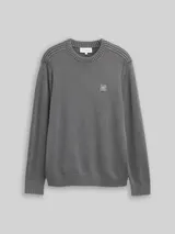 TOM TAILOR Herren Strickpullover im Washed-Look aus Baumwolle, grau, Uni – Bild 3