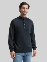 TOM TAILOR Herren Troyer Strickpullover im Washed-Look aus Baumwolle, blau, Uni – Bild 4