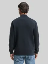 TOM TAILOR Herren Troyer Strickpullover im Washed-Look aus Baumwolle, blau, Uni – Bild 5