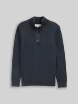 TOM TAILOR Herren Troyer Strickpullover im Washed-Look aus Baumwolle, blau, Uni – Bild 3