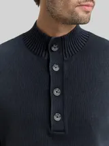 TOM TAILOR Herren Troyer Strickpullover im Washed-Look aus Baumwolle, blau, Uni – Bild 6