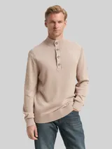 TOM TAILOR Herren Troyer Strickpullover im Washed-Look aus Baumwolle, braun, Uni – Bild 4