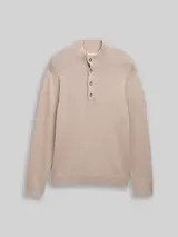 TOM TAILOR Herren Troyer Strickpullover im Washed-Look aus Baumwolle, braun, Uni – Bild 3