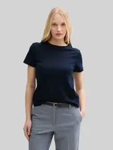 TOM TAILOR Damen T-Shirt mit Rundhalsausschnitt, blau, Uni – Bild 4