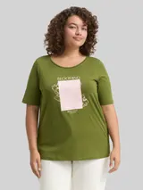 TOM TAILOR Damen Plus Size - T-Shirt mit Print, grün, Uni – Bild 4