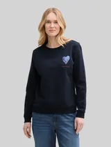 TOM TAILOR Damen Loose Fit Sweatshirt mit Print, blau, Uni – Bild 4