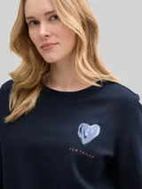 TOM TAILOR Damen Loose Fit Sweatshirt mit Print, blau, Uni – Bild 6