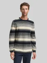 TOM TAILOR Herren Strickpullover im Streifenmuster, weiß, Gestreift – Bild 4