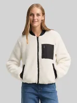 TOM TAILOR DENIM Damen Teddy Jacke mit Bomberkragen, weiß, Uni – Bild 4