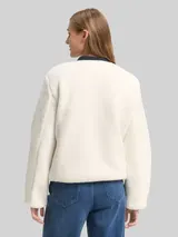 TOM TAILOR DENIM Damen Teddy Jacke mit Bomberkragen, weiß, Uni – Bild 5