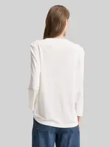 TOM TAILOR Damen Henley Langarmshirt im Material-Mix, weiß, Uni – Bild 5