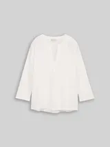 TOM TAILOR Damen Henley Langarmshirt im Material-Mix, weiß, Uni – Bild 3