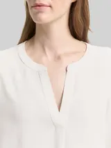 TOM TAILOR Damen Henley Langarmshirt im Material-Mix, weiß, Uni – Bild 6