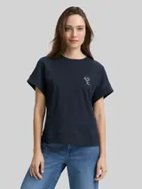 TOM TAILOR Damen Loose Fit T-Shirt mit Print, blau, Uni – Bild 4