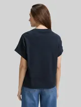 TOM TAILOR Damen Loose Fit T-Shirt mit Print, blau, Uni – Bild 5