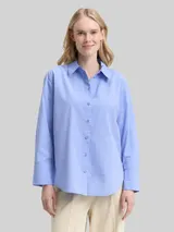 TOM TAILOR Damen Loose Fit Popeline Hemdbluse, blau, Uni – Bild 4