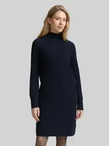 TOM TAILOR Damen Strickkleid mit Stehkragen, blau, Uni – Bild 4