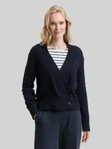 TOM TAILOR Damen Cardigan in Wickel-Optik, blau, Uni – Bild 4