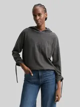 TOM TAILOR DENIM Damen Loose Fit Langarmshirt mit Kapuze, grau, Meliert – Bild 4
