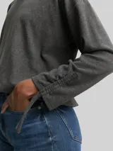 TOM TAILOR DENIM Damen Loose Fit Langarmshirt mit Kapuze, grau, Meliert – Bild 6