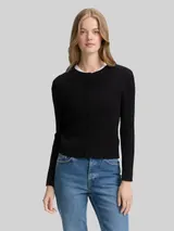 TOM TAILOR DENIM Damen Cardigan mit Rippstruktur, schwarz, Uni – Bild 4