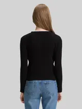 TOM TAILOR DENIM Damen Cardigan mit Rippstruktur, schwarz, Uni – Bild 5
