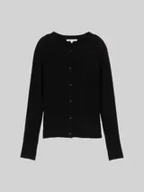 TOM TAILOR DENIM Damen Cardigan mit Rippstruktur, schwarz, Uni – Bild 3