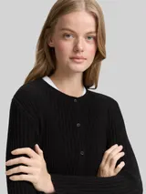 TOM TAILOR DENIM Damen Cardigan mit Rippstruktur, schwarz, Uni – Bild 6