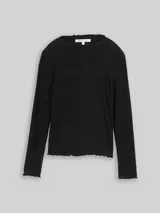 TOM TAILOR DENIM Damen Ripp Langarmshirt mit Stehkragen, schwarz, Uni – Bild 3