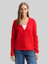 TOM TAILOR DENIM Damen Cardigan mit V-Ausschnitt, rot, Uni – Bild 4