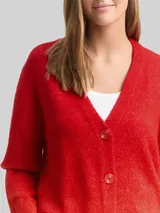 TOM TAILOR DENIM Damen Cardigan mit V-Ausschnitt, rot, Uni – Bild 6