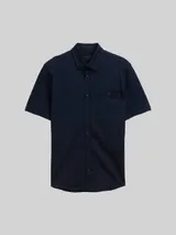TOM TAILOR Herren Regular Fit Kurzarmhemd aus Baumwolle, blau, Uni – Bild 3