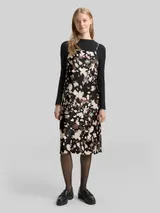 TOM TAILOR DENIM Damen Satin Midi-Kleid mit Muster, schwarz, Gemustert – Bild 4