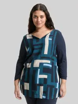 TOM TAILOR Damen Plus Size - Langarmshirt im Material-Mix, blau, Gemustert – Bild 4