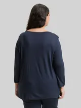 TOM TAILOR Damen Plus Size - Langarmshirt im Material-Mix, blau, Gemustert – Bild 5